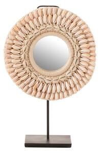 Stolný okrúhle zrkadlo v ráme z mušličiek - Ø 25 * 12 * 41 cm - J-Line by Jolipa