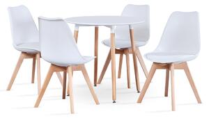 KONDELA Jedálenský stôl, biela/buk, priemer 80 cm, ELCAN