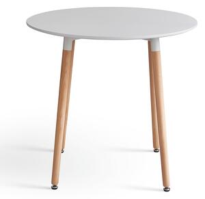 KONDELA Jedálenský stôl, biela/buk, priemer 80 cm, ELCAN
