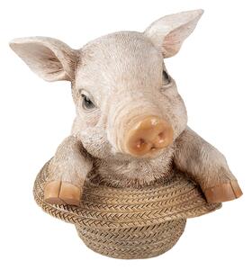 Dekoratívne soška prasiatka v klobúku - 13 * 12 * 14 cm - Clayre & Eef