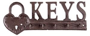 Hnedo čierny liatinový háčik na kľúče Keys - 26 * 3 * 10 cm - Clayre & Eef