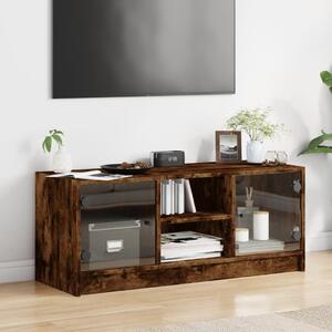 TV skrinka so sklenenými dvierkami dymový dub 102x37x42 cm