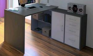 Rohový písací stôl Lift, šedý/hnedý
