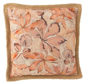 Béžový vankúš s listami a hnedým lemom Garden - 49 * 49cm - J-Line by Jolipa