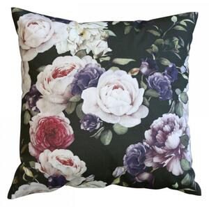 Tmavo zelený bavlnený vankúš s kvetmi Moulin - 50 * 50cm - Chic Antique