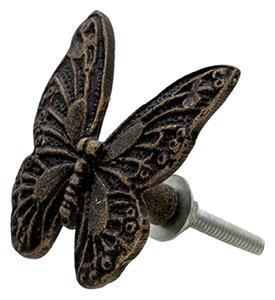 Sada 4 ks čierna kovová úchytka s patinou motýľ Jordane - Ø 5*3*5 cm - Clayre & Eef