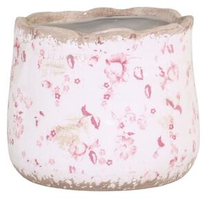 Keramický obal na kvetináč s ružovými kvietkami Floral Cannes - Ø13*12cm - Chic Antique