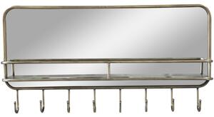 Mosadzné antik nástenné zrkadlo s háčikmi a poličkou Sany - 87 * 12 * 45 cm - Chic Antique