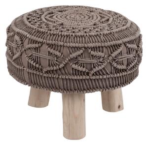 Bavlnený sedák macramé taupe na drevených nôžkach - Ø 40 * 30cm - J-Line by Jolipa