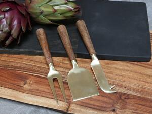 3ks zlatá sada na syry s drevenou rukoväťou Cheese - 17cm - Chic Antique