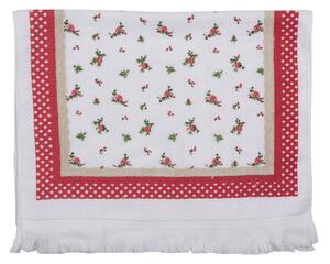 Kuchynský froté uterák s kvetmi a červeným okrajom - 40*66 cm - Clayre & Eef