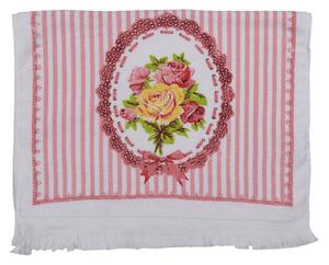 Kuchynský froté uterák s ruží a prúžkom - 40*66 cm - Clayre & Eef