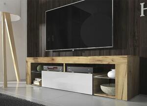 TV stolík HUGO dub wotan/biela lesklá, 140 cm