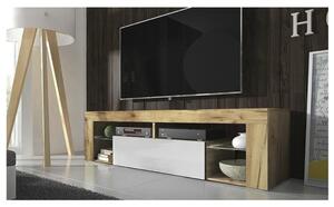 TV stolík HUGO dub wotan/biela lesklá, 160 cm