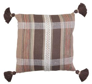 Hnedý károvaný vankúš Araz old brown so strapcami - 45 * 45 cm - Light & Living