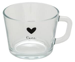 Sklenený hrnček s čiernym srdiečkom Love - 13*10*9 cm 450 ml - Clayre & Eef