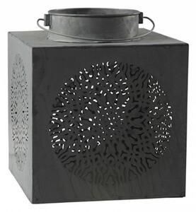 Šedá plechová vintage lampáš Delien - 25*25*38 cm - Chic Antique