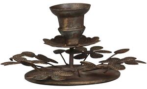 Mosadzný antik kovový svietnik s kvetmi na úzku sviečku - Ø 8,5*6,5cm - Chic Antique