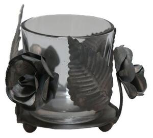 Kovovo - sklenený antik svietnik s kvetmi Flow - Ø 9*7 cm - Chic Antique