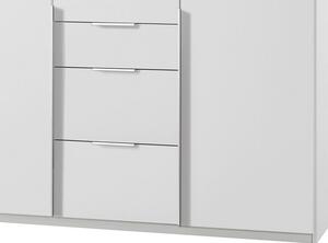 Šatníková skriňa so zásuvkami New York D, 135 cm, biela / biely lesk