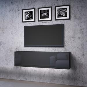 TV komoda VIVO VI 3 LED 140 cm, čierna vysoký lesk