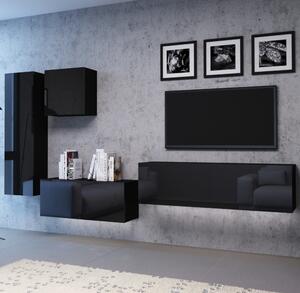 TV komoda VIVO VI 3 LED 140 cm, čierna vysoký lesk