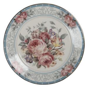 Porcelánový dezertný tanierik so zlatou linkou Peony Rosé - Ø 21*2 cm - Clayre & Eef