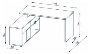 Rohový písací stôl Samuel, dub stirling / biely lesk