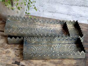 Set 3ks mosadzný antik kovový podnos s patinou Flowre - 40*18*5cm - Chic Antique