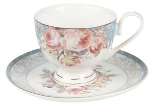 Porcelánová šálka s tanierikom Peony Rosé - Ø 9*8 / Ø 15*2 cm / 200 ml - Clayre & Eef