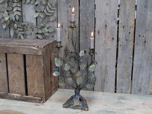 Kovový 3-ramenný vintage svietnik s listami Leaves - 27*15*50 cm - Chic Antique