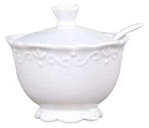 Porcelánová cukornička s lyžičkou a čipkou Provence lace - Ø10*9cm - Chic Antique