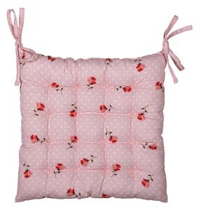 Ružový bavlnený podsedák s výplňou s ružami Dotty Rose - 40*40*4 cm - Clayre & Eef