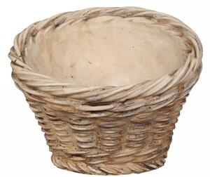 Hnedý šikmý obal na kvetináč s prúteným vzorom Corte - Ø 14*11,5cm - Chic Antique