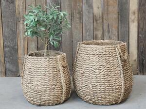 Hnedý obal na kvetináč s prúteným vzorom Corte - Ø 39*38cm - Chic Antique