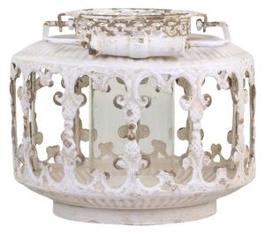 Krémová antik kovová lampáš Fleur-de-lis - Ø22 *20 cm - Chic Antique