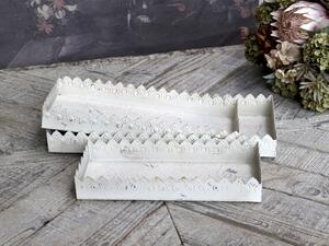 Set 3ks krémový antik kovový podnos s patinou Flowre - 40 * 18 * 5cm - Chic Antique