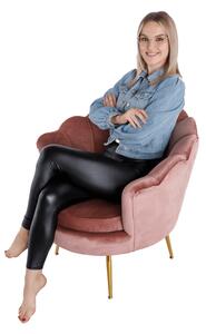 Kreslo v štýle Art-deco, ružová Velvet látka/gold chróm-zlatý, NOBLIN