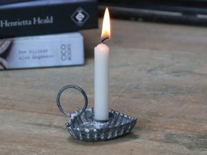 Zinkový antik svietnik na úzku sviečku v tvare srdca Hearts - 8*6*2cm - Chic Antique