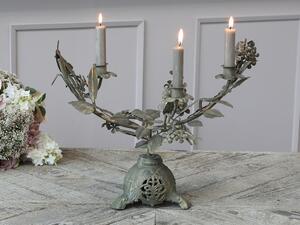 Bronzovo-zelený kovový svietnik s listami Leaves na 3 úzke sviečky - 46*18*36 cm - Chic Antique