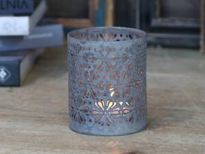 Zinkový antik svietnik s kvetmi Flowers - Ø 8*10cm - Chic Antique