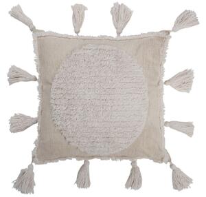 Krémový vankúš so strapcami a reliéfom Tasse - 45*45*13 cm - J-Line by Jolipa
