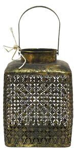 Zlatá antik kovová lampáš s ornamentmi - 23*23*32 cm - Clayre & Eef
