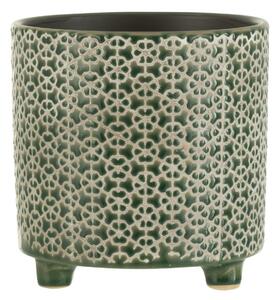 Tmavozelený obal na kvetináč na nožičkách Flower green - Ø16*16cm - J-Line by Jolipa