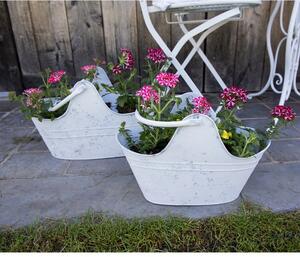 2ks biely antik plechový kvetináč s ušami - 40*21*25 / 35*18*23 cm - Clayre & Eef