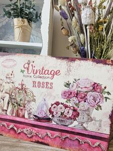 Ružová nástenná kovová ceduľa s ružami Vintage Roses - 33*25 cm - Ostatní