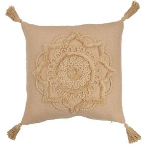 Béžový vankúš so strapcami Square Sun - 43*14*43cm - J-Line by Jolipa
