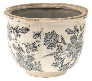 Keramický obal na kvetináč so šedými kvetmi Mell French S - Ø 16*12 cm - Clayre & Eef