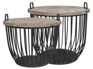 2ks čierny antik kovový coffee stolík s drevenou doskou Charlotte - Ø57*48 cm - Chic Antique