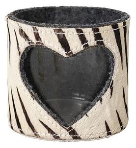 Svietnik so srdcom zdobený kožou so vzorom Zebra - 11,5*11,5*10,5cm - Mars & More
